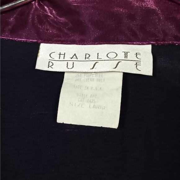 Vintage Charlotte Russe Button Down Shirt Size Large Purple Shiny 3/4 sleeve - Picture 7 of 8